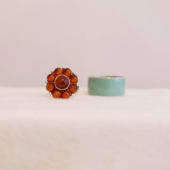 Flower Sterling Silver and Turquoise Band Ring - Picture 1 of 5